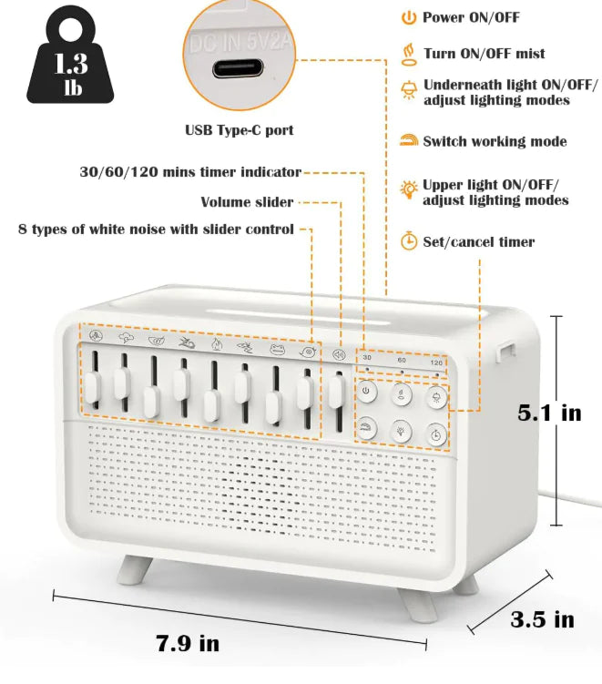 3 in 1 White Noise Sleep Aid BT Speaker Essential Oil Diffuser and Humidifier